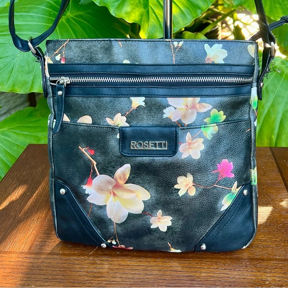 Rosetti Handbags - Rosetti Black Handbag W/Pink Magnolia Flowers Rivet Details